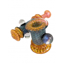 5.3" Gold Fumed Chandelier Galaxy Marble Side Car Bubbler Hand Pipe - [WSG739]